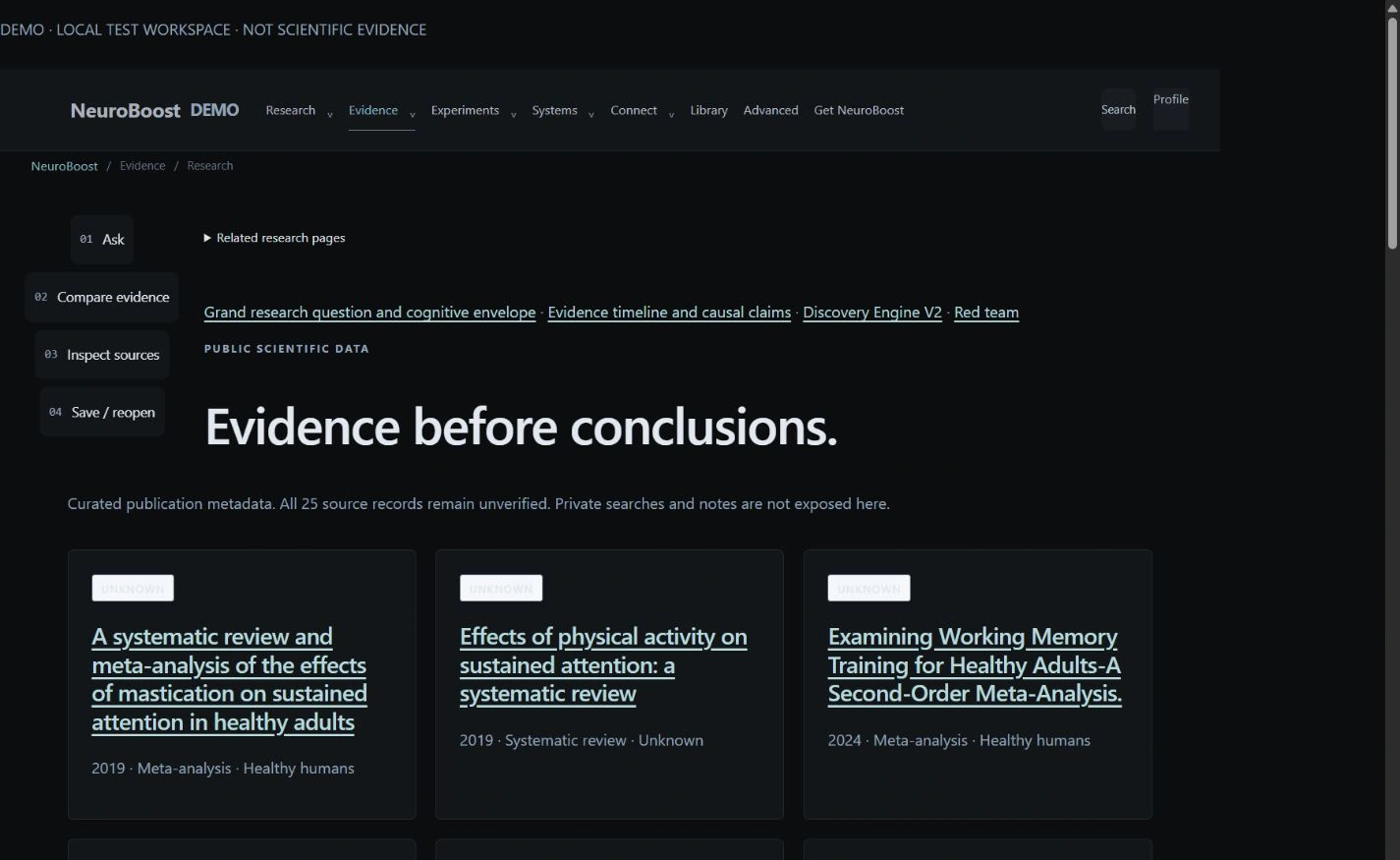 Actual Evidence interface; local demonstration