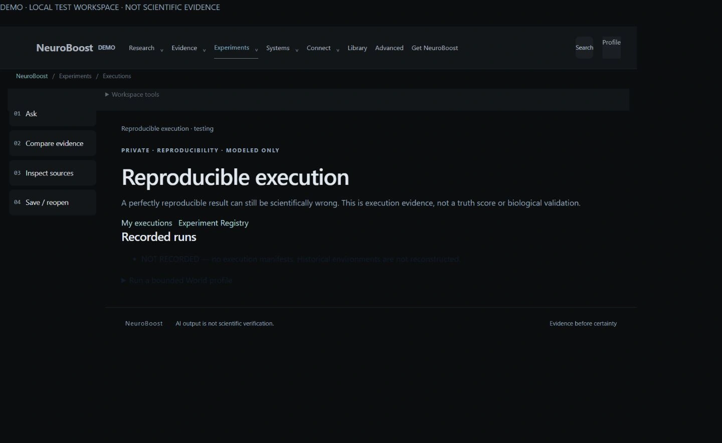 Actual Reproducibility interface; local demonstration